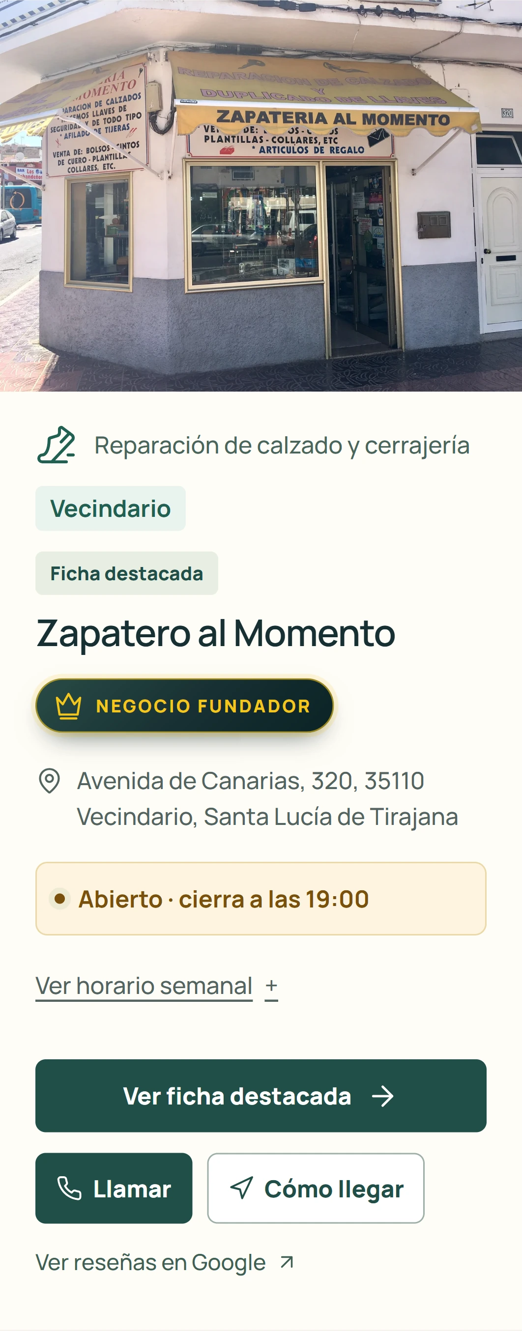 Tarjeta destacada de Zapatero al Momento en la guía de Vecindario