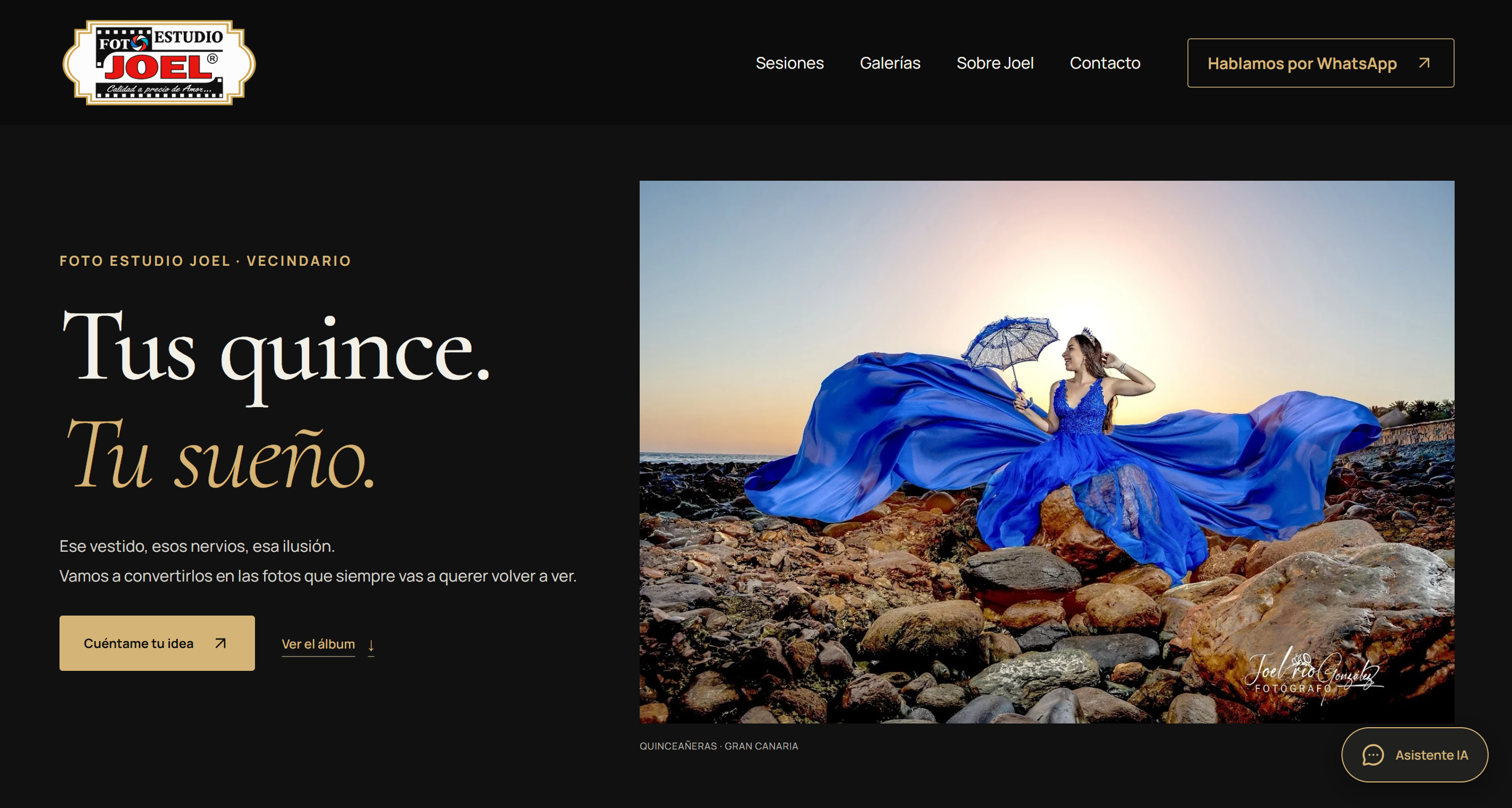 Web de muestra de Foto Estudio Joel, con su identidad negra y dorada