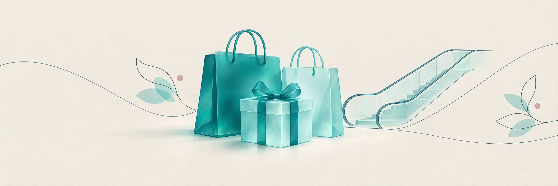 Centro Comercial Atlántico Ilustración de bolsas de compras y una escalera mecánica, portada del Centro Comercial Atlántico de Vecindario