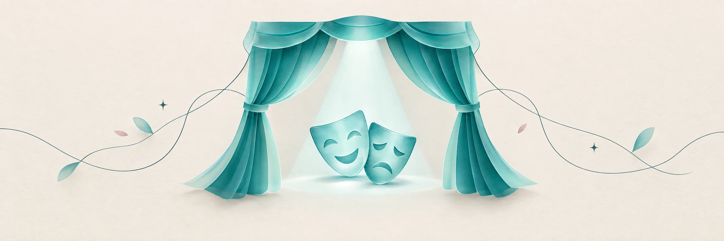 Teatro Víctor Jara Ilustración de un telón de teatro con un foco y máscaras, portada del Teatro Víctor Jara de Vecindario
