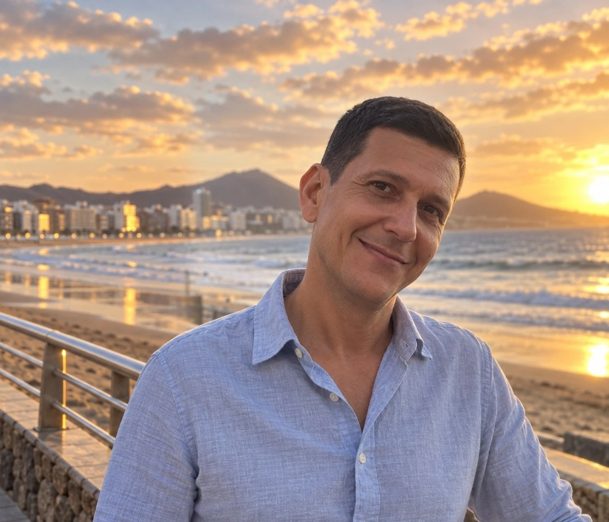 Iván Artiles en Las Canteras, Gran Canaria, al atardecer Iván Artiles en la playa de Las Canteras, al atardecer